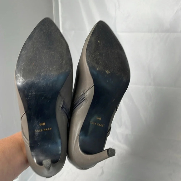 COLE HAAN Yasmine Pointed Toe Slim Heel Ankle Booties Grey Leather Buckle 9.5 - Picture 10 of 15